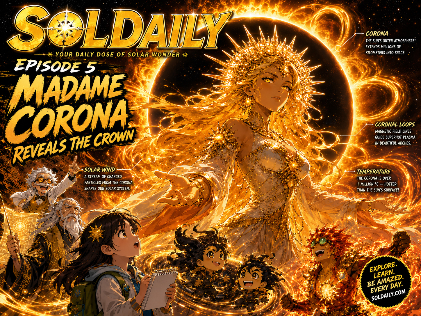 Madame Corona revealing the radiant outer atmosphere of the Sun