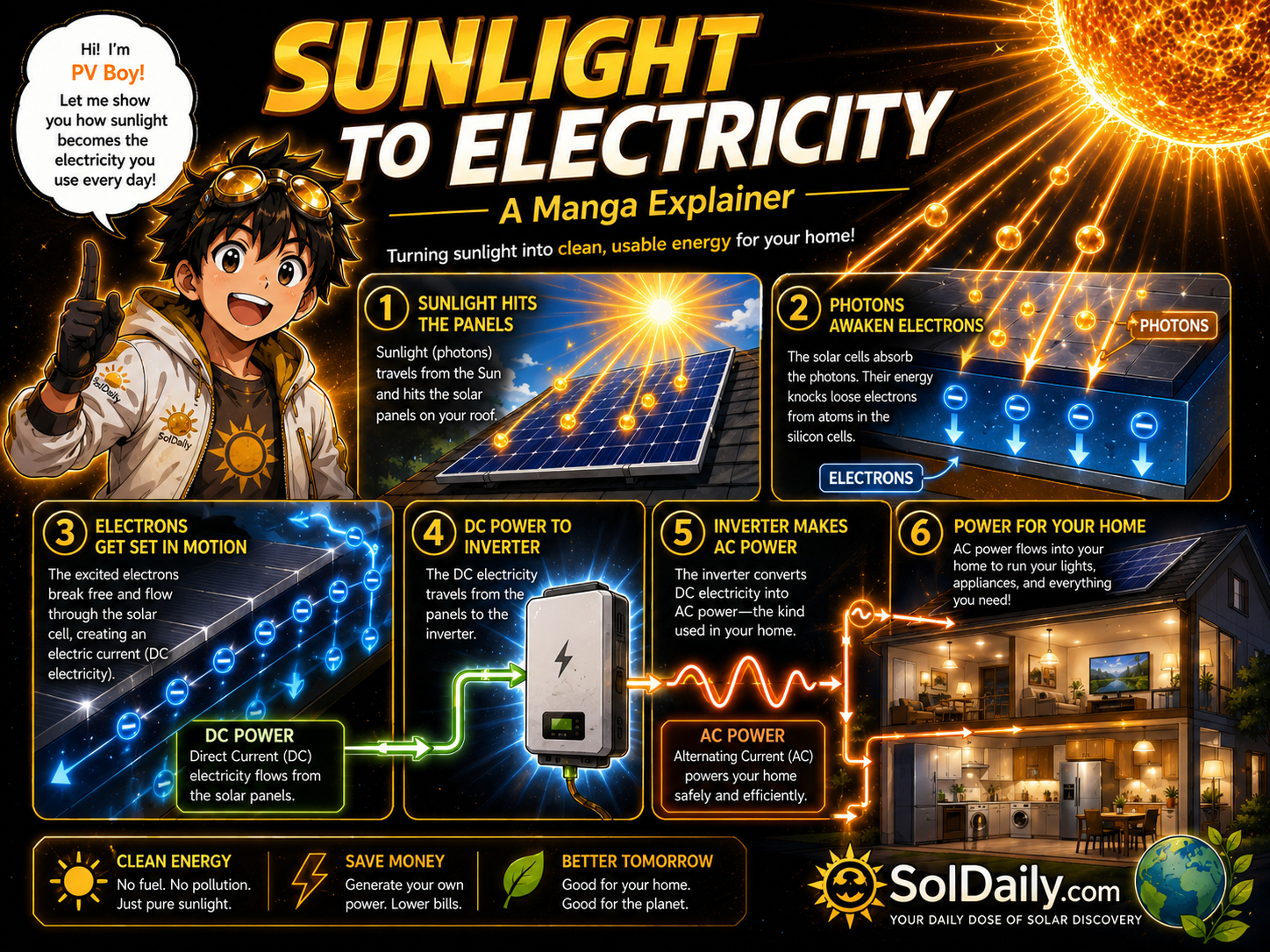 Sunlight to electricity manga explainer